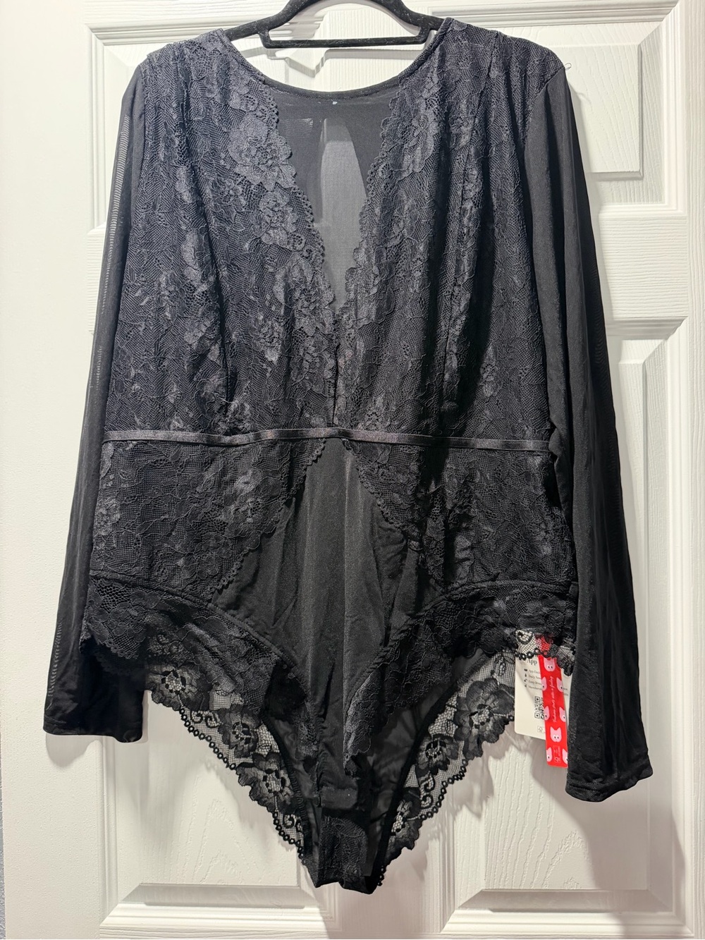 Cider Black Lace Long-Sleeve Bodysuit Chemise